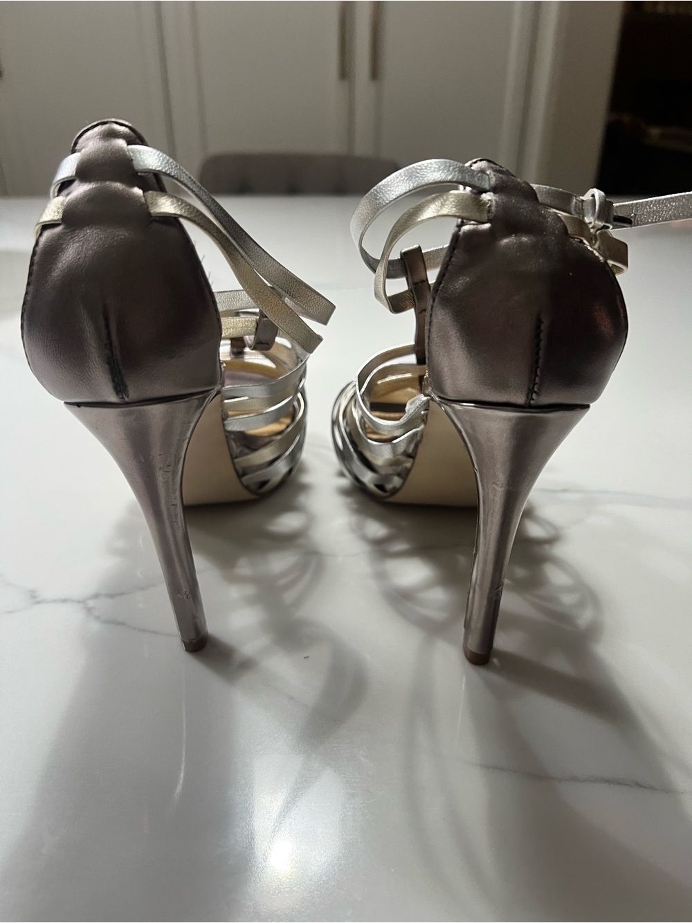 Kelsi Dagger Metallic Silver Strappy High Heel Sandals - Women's. Size 7.5 - Picture 5 of 7